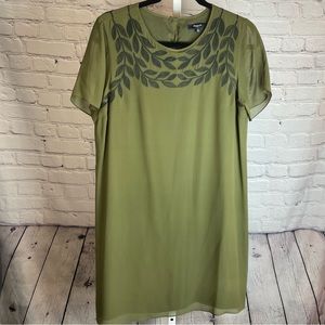 Madewell Olive Silk Embroidered Dress